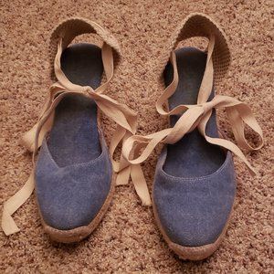 Blue Sandal style wedges with straps 7.5/8